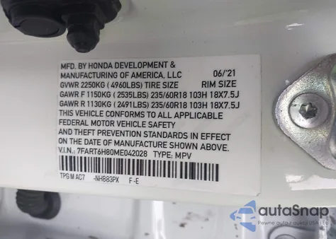 2021 Honda Cr-V Hybrid Ex-L из США, поврежденный, VIN 7FART6H80ME029098